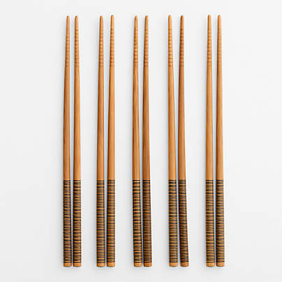 Black Striped Bamboo Chopsticks, Set of 5 Pairs