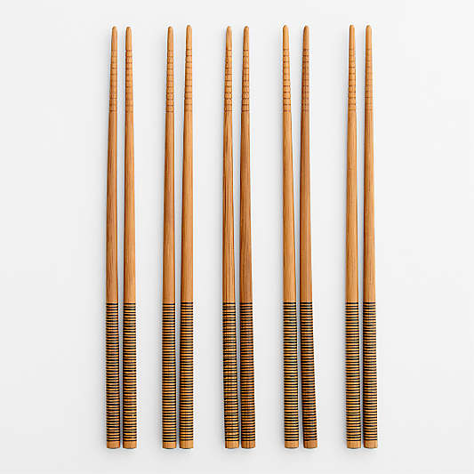 Black Striped Bamboo Chopsticks, Set of 5 Pairs