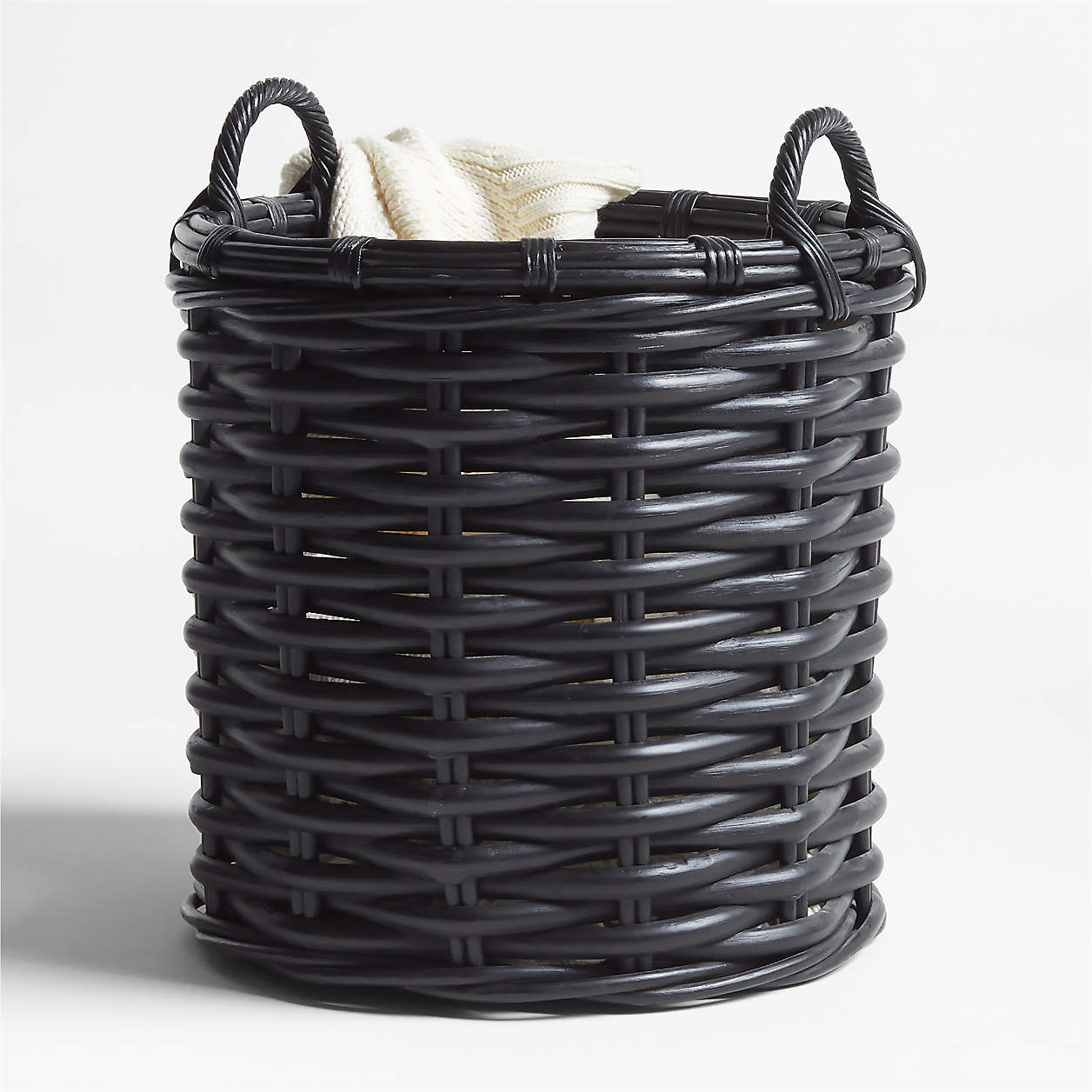 Black Rattan Woven Round Baskets Crate & Barrel