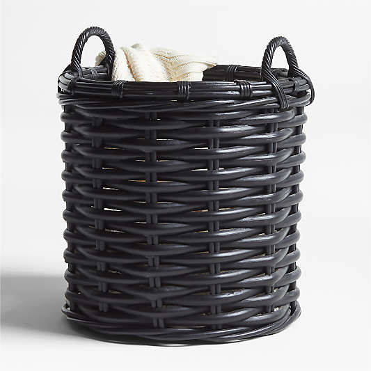 Black Rattan Woven Round Basket