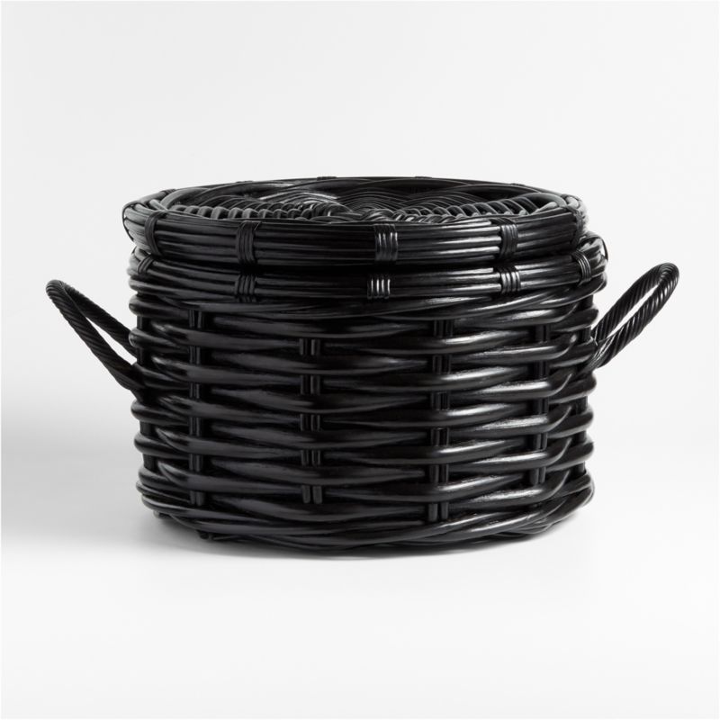 Medium Black Woven Rattan Basket withLid
