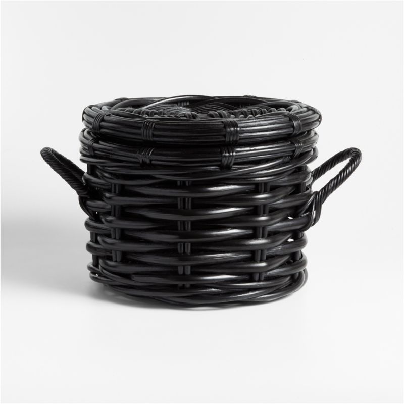 Small Black Woven Rattan Basket with Lid - image 3 of 6