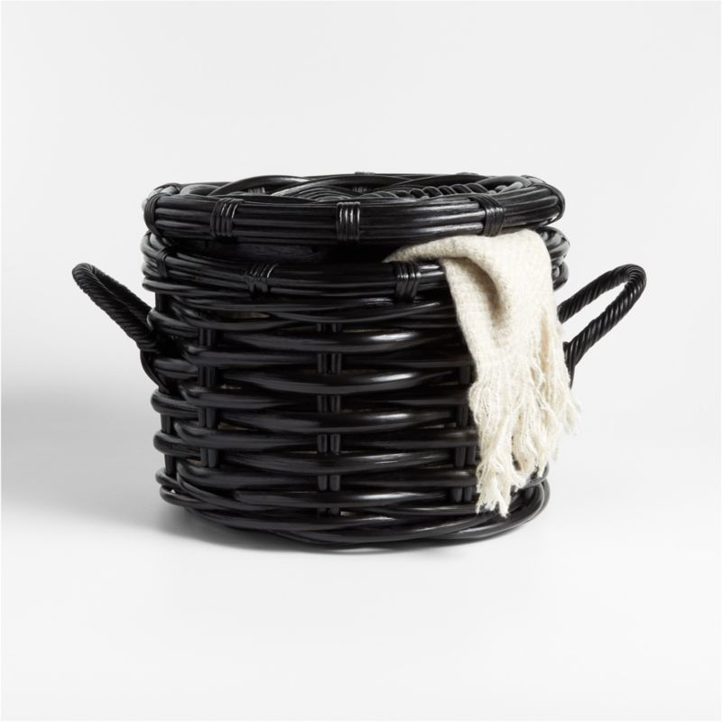 Small Black Woven Rattan Basket with Lid - image 0 of 6