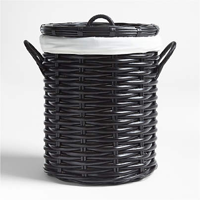 Black Woven Rattan Hamper