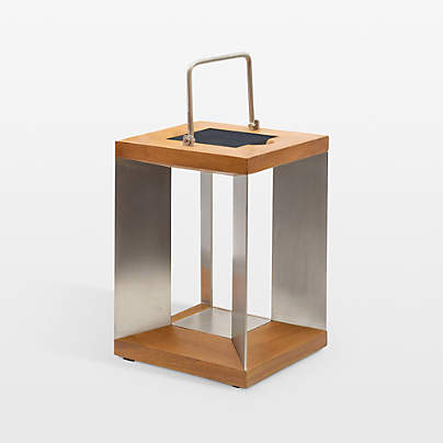 Blade Teak and Stainless Steel LED Solar Outdoor Lantern 14"