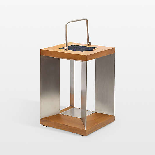Blade Teak and Stainless Steel LED Solar Outdoor Lantern 14"