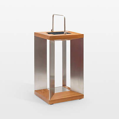 Blade Teak and Stainless Steel LED Solar Outdoor Lantern 18"