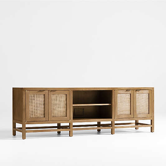 Blake 85" Light Brown Teak and Rattan Storage Media Console