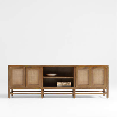 Blake 85" Light Brown Teak and Rattan Storage Media Console