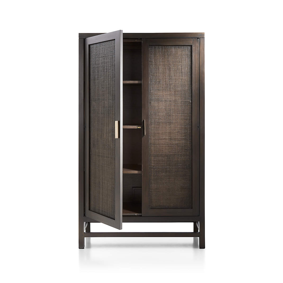 Blake Light Brown Teak and Rattan 2-Door Storage Cabinet