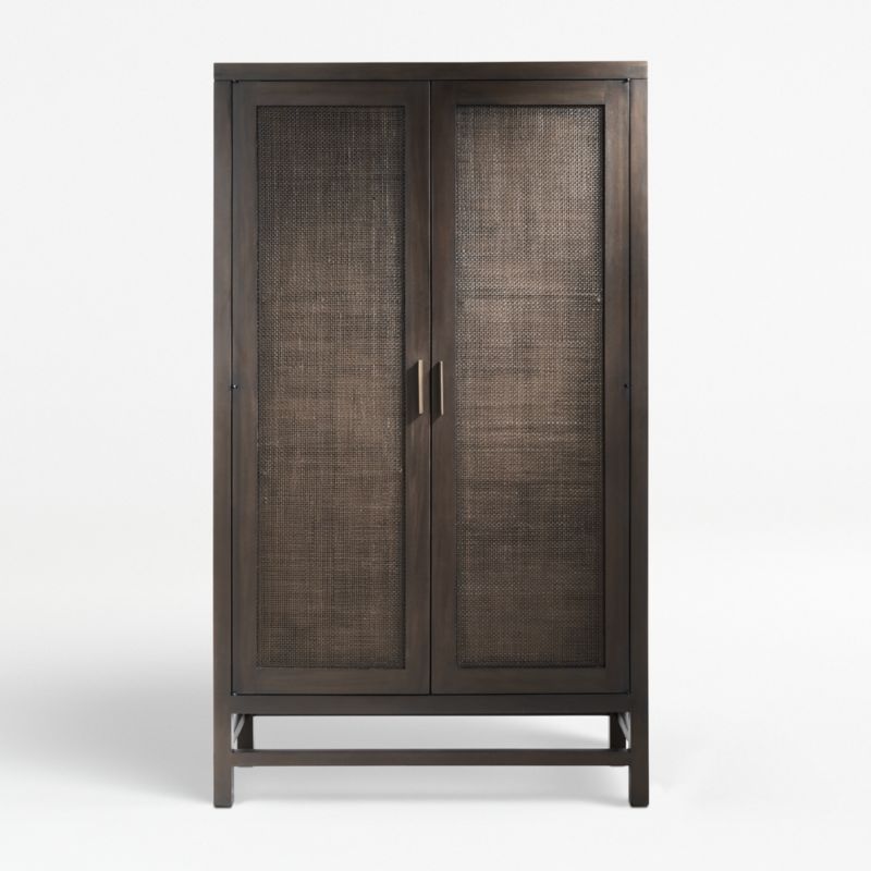 Blake Dark Brown and Rattan 2-Door Storage Cabinet