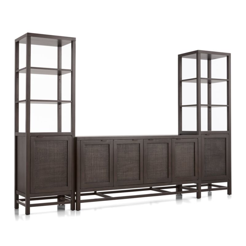 Blake 68" Dark Brown and Rattan Storage Media Console with 2 Tall Cabinets - image 4 of 10