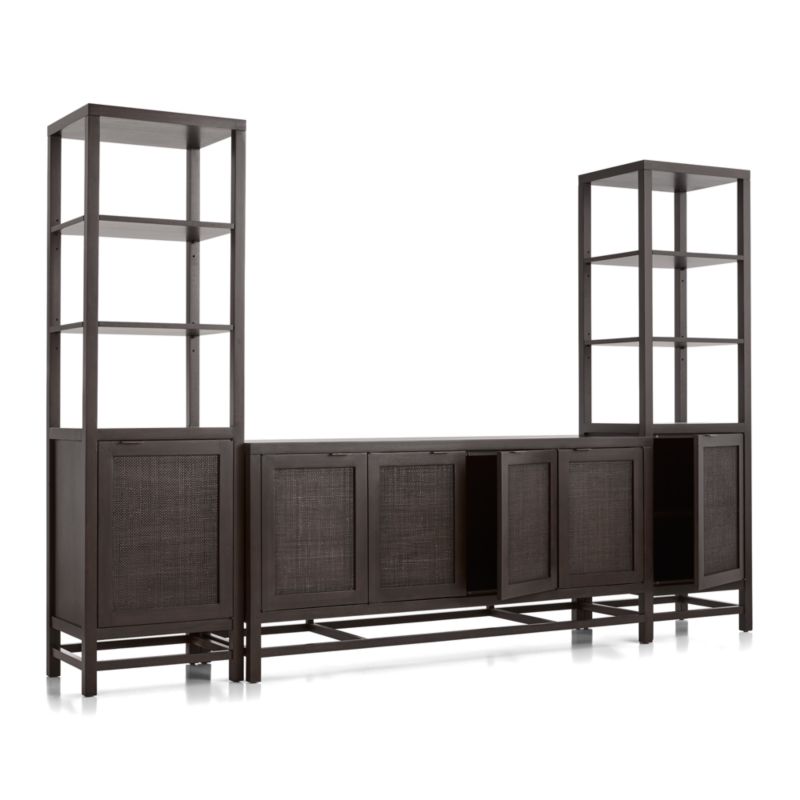 Blake 68" Dark Brown and Rattan Storage Media Console with 2 Tall Cabinets - image 7 of 10