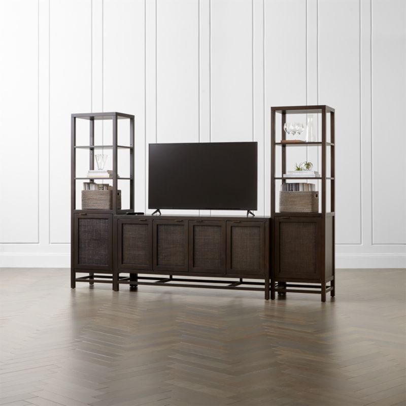 Blake 68" Dark Brown and Rattan Storage Media Console with 2 Tall Cabinets - image 2 of 10