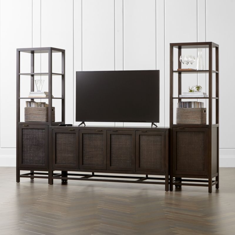 Blake 68" Dark Brown and Rattan Storage Media Console with 2 Tall Cabinets - image 0 of 10