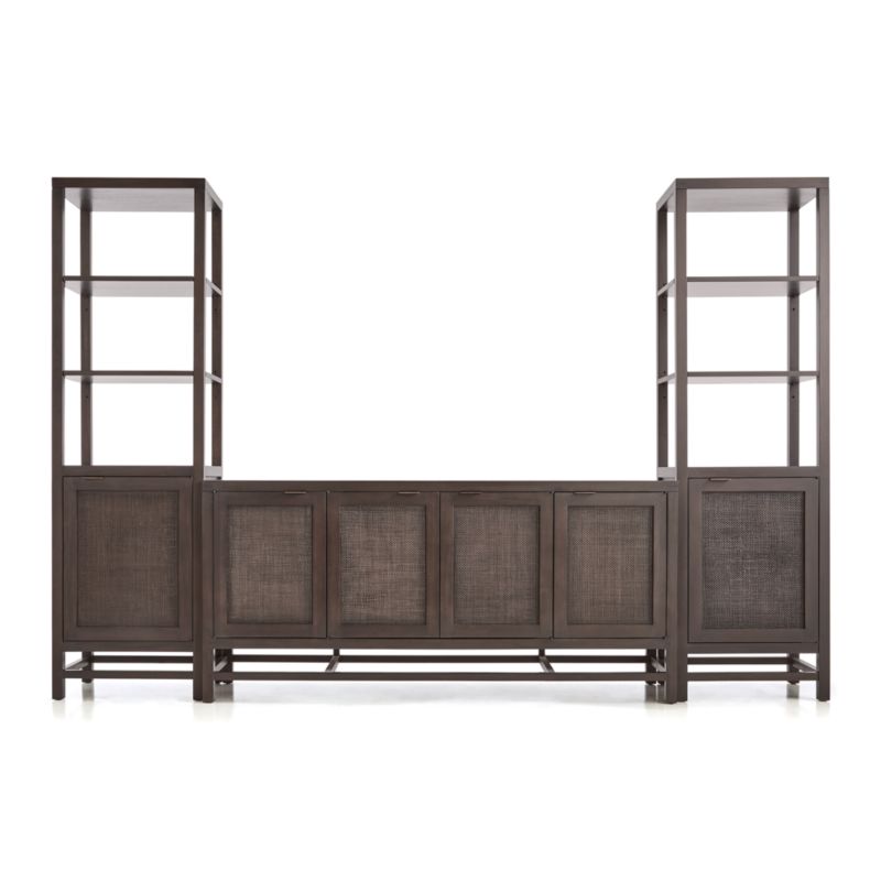 Blake 68" Dark Brown and Rattan Storage Media Console with 2 Tall Cabinets - image 5 of 10