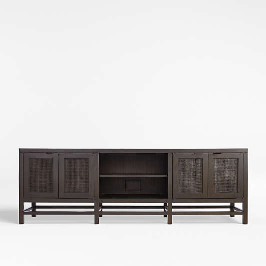 Blake 85" Dark Brown and Rattan Storage Media Console