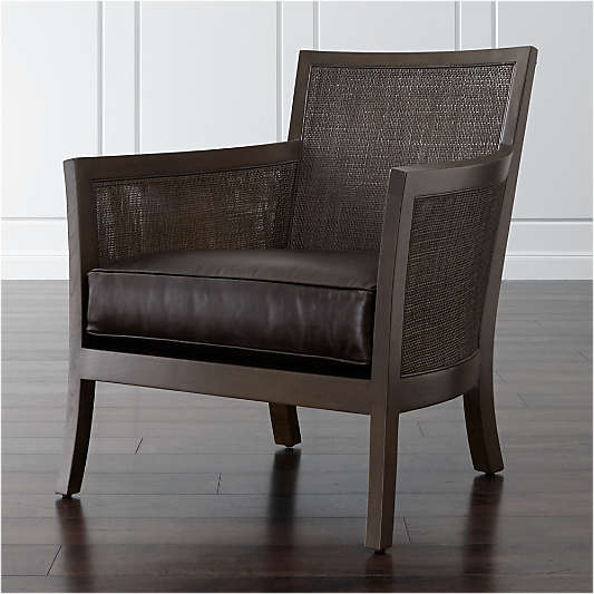 Blake Carbon Grey Rattan Chair with Leather Cushion