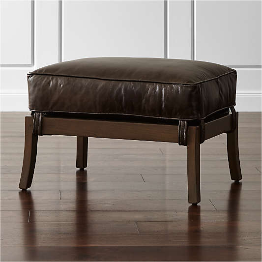 Blake Carbon Grey Rattan Ottoman with Leather Cushion