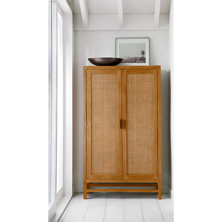  Knocbel Storage Cabinet with 2 Drawers and 4 Rattan