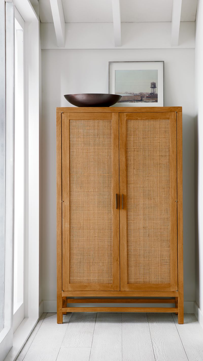 Blake Light Brown Teak and Rattan 2-Door Storage Cabinet