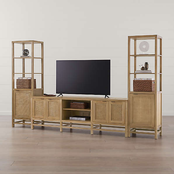 Solid Wood Tv Stands Crate And Barrel, Tall Tv Stand Bookcase Cherry Brown