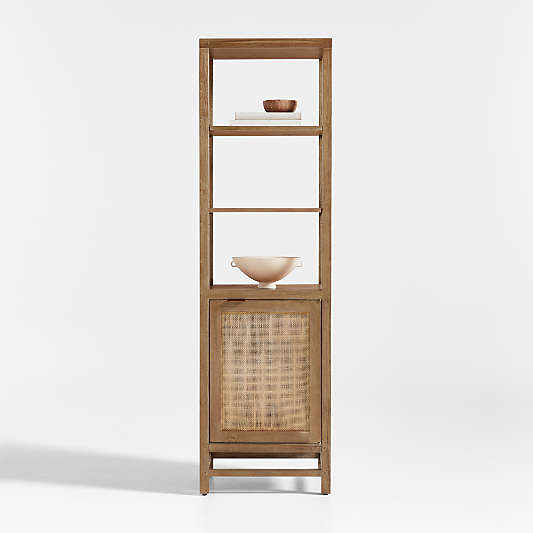 Blake Light Brown Teak and Rattan Tall Storage Cabinet