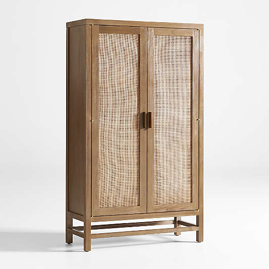 Blake Light Brown Teak and Rattan 2-Door Storage Cabinet