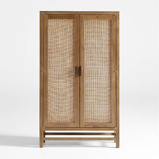 Blake Light Brown Teak and Rattan 2-Door Storage Cabinet