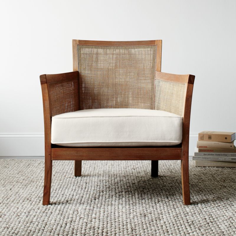 Blake Grey Wash Rattan Chair with Fabric Cushion | Crate and Barrel