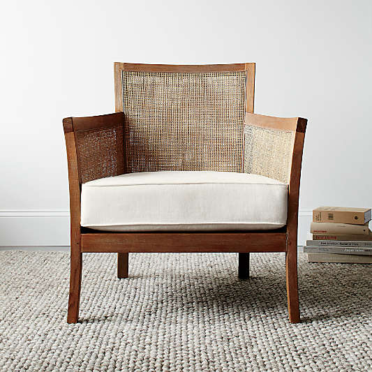 Blake Light Brown Rattan Accent Chair with Fabric Cushion