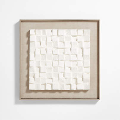 Blanco White Paper Pulp Framed 36"x36" Wall Art