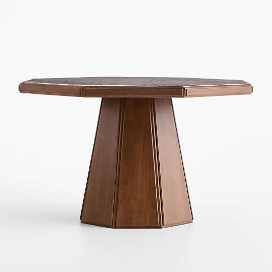 Bilbury 49" Marble and Walnut Wood Pedestal Dining Table