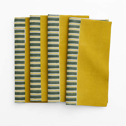 Block Print Stripe Linen Cotton Dinner Napkin, Set of 4