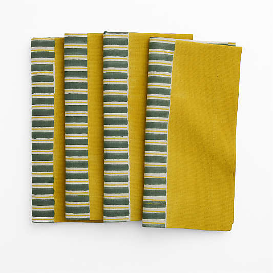 Block Print Stripe Linen Cotton Dinner Napkin, Set of 4