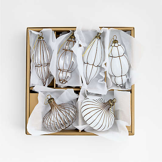Blown Glass Lantern Christmas Tree Ornaments, Boxed Set of 6