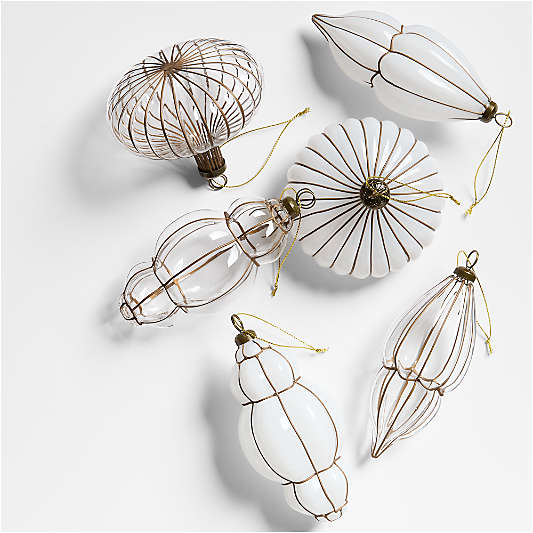Blown Glass Lantern Christmas Tree Ornaments Set of 6