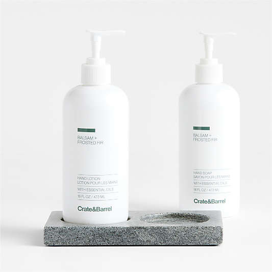 Balsam + Frosted Fir Hand Soap and Lotion Set with Hayes Black Marble Caddy