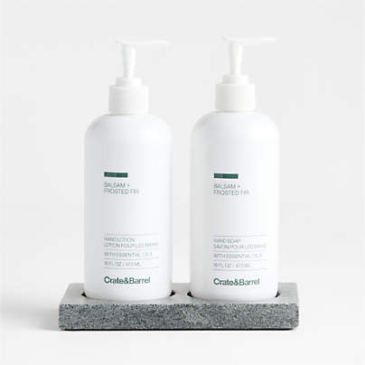 Balsam + Frosted Fir Hand Soap and Lotion Set with Hayes Black Marble Caddy