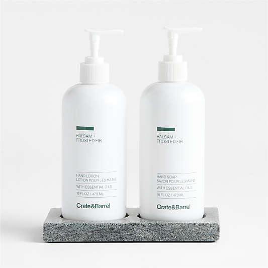 Balsam + Frosted Fir Hand Soap and Lotion Set with Hayes Black Marble Caddy