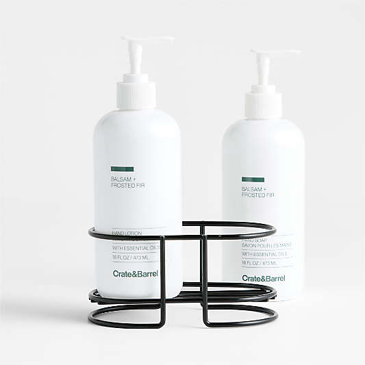 Balsam + Frosted Fir Hand Soap and Lotion Set with Matte Black Caddy