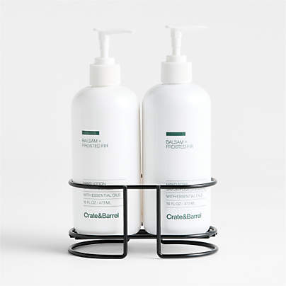 Balsam + Frosted Fir Hand Soap and Lotion Set with Matte Black Caddy