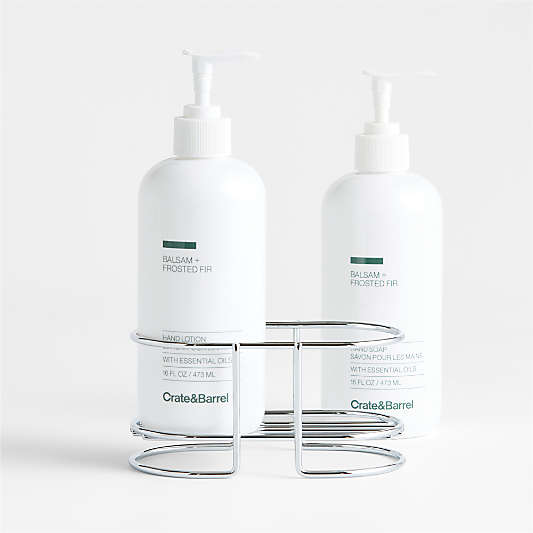 Balsam + Frosted Fir Hand Soap and Lotion Set with Stainless Steel Caddy