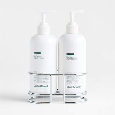 Balsam + Frosted Fir Hand Soap and Lotion Set with Stainless Steel Caddy