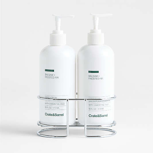 Balsam + Frosted Fir Hand Soap and Lotion Set with Stainless Steel Caddy