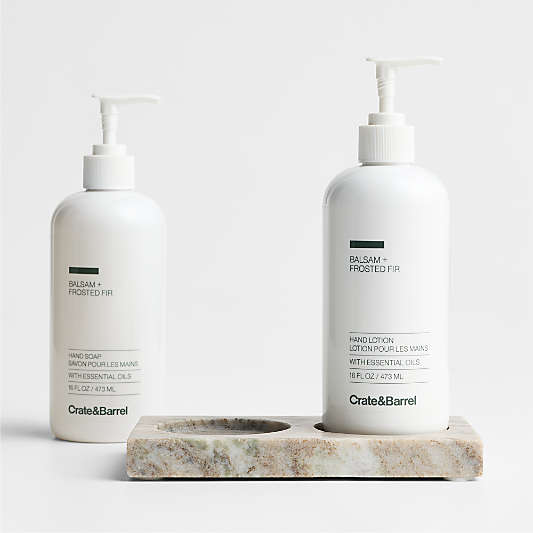 Balsam + Frosted Fir Hand Soap and Lotion Set with Tuscan Marble Caddy