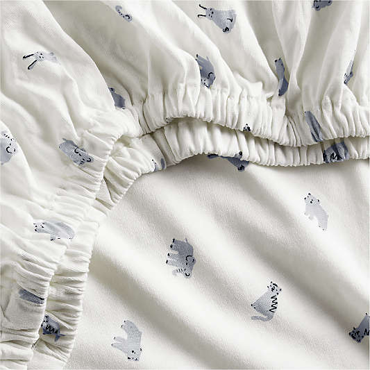 Baby's First Blue Animal Organic Cotton Heathered Jersey Baby Crib Fitted Sheet