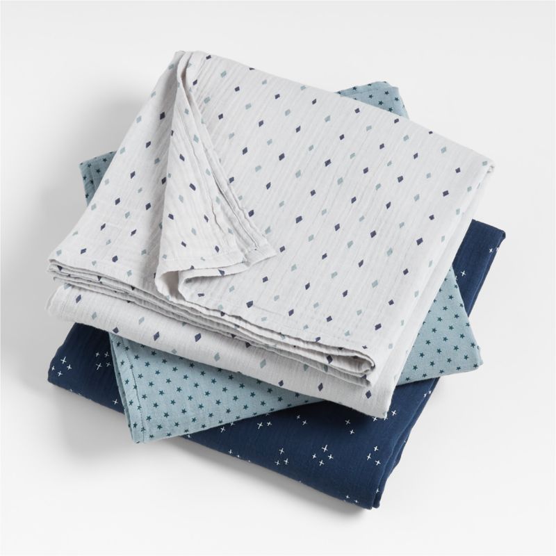 Blue Charms Organic Baby Swaddles, Set of 3 - image 2 of 5