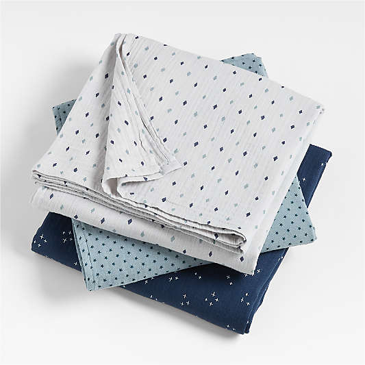 Blue Charms Organic Baby Swaddles, Set of 3