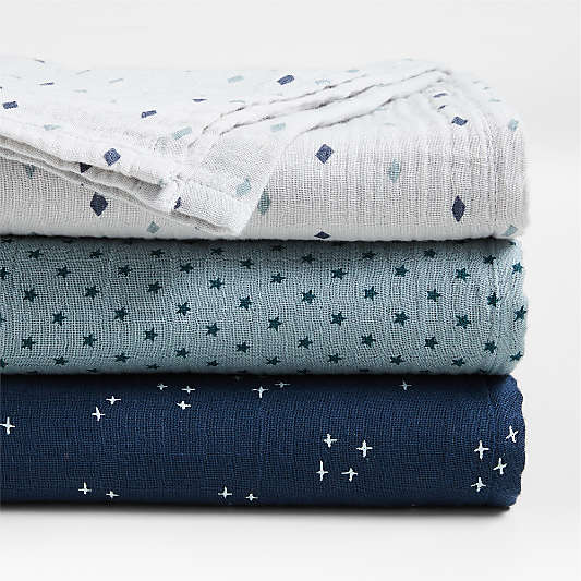 Blue Charms Organic Baby Swaddles, Set of 3